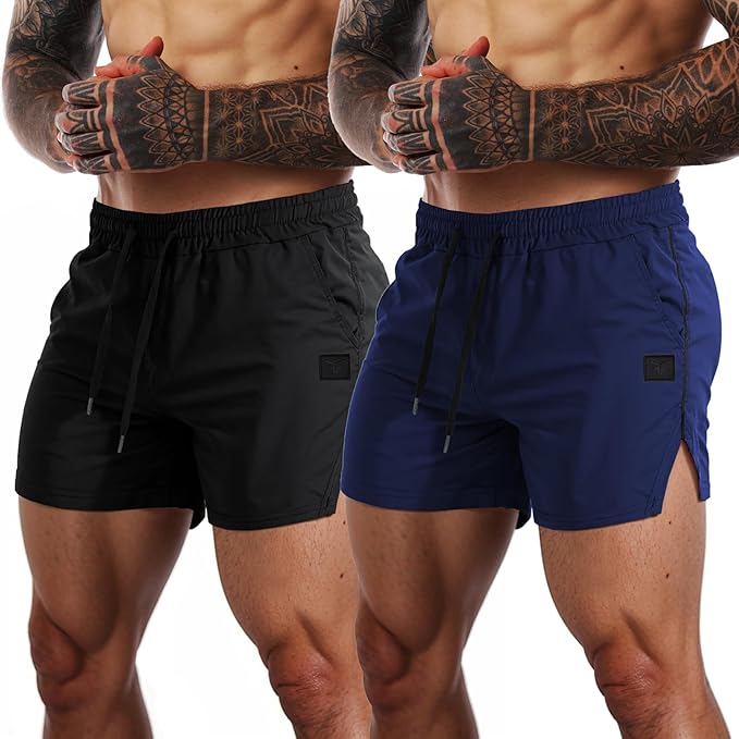 FLYFIREFLY Men's Gym Workout Shorts Quick Dry Lightweight Athletic Shorts Running Bodybuilding Training with Towel Loop