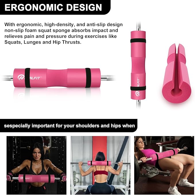 Barbell Pad Set for Squats, Lunges and Hip Thrusts, Neck & Shoulder Protective Pad, Standard Olympic Bars with 2 Gym Ankle Straps, Hip Resistance Band, Barbell Pad, Carry Bag