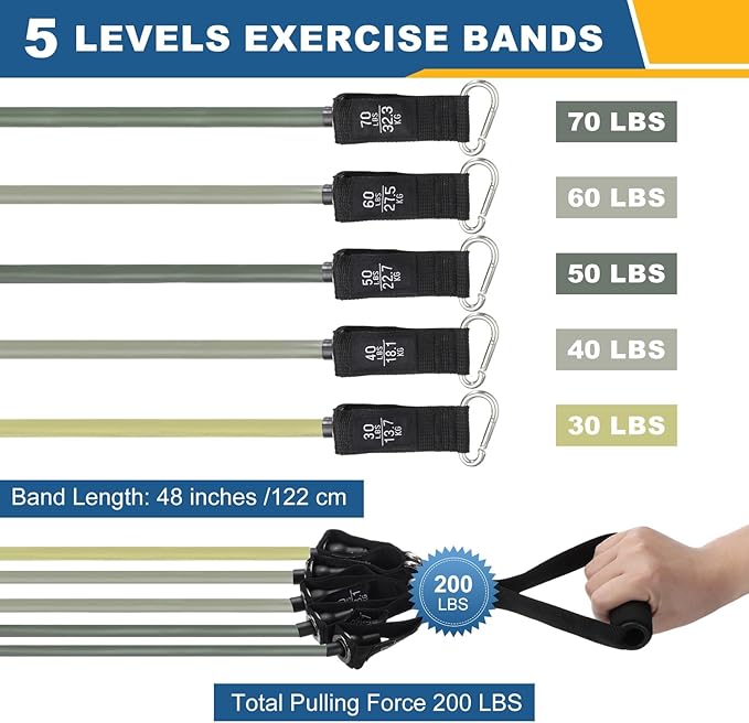 Resistance Bands Set, Exercise Bands for Working Out with Door Anchor/Handle/Ankle Strap/Pouch