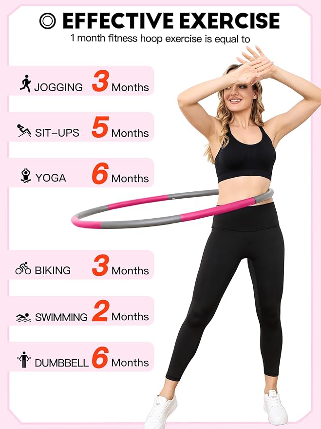 Weighted Exercise Hoop for Adults, 2.2lb Detachable Fitness Hoop, Adjustable Hoop with Jump Rope, Tape Measure and Carry Bag, Home Gym Workout