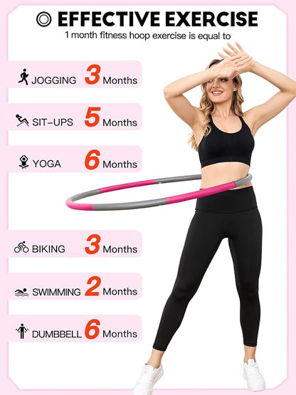 Weighted Exercise Hoop for Adults, 2.2lb Detachable Fitness Hoop, Adjustable Hoop with Jump Rope, Tape Measure and Carry Bag, Home Gym Workout