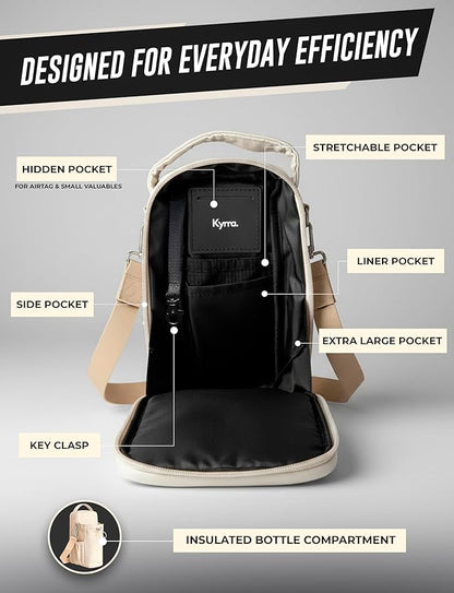 kyrra. Magnetic Gym Bag Beige with Water Bottle Holder Reusable Pouch 2 Bags in 1 Compact Crossbody Small Sports Training Bag Durable Waterproof Fitness Organizer Workout pouch for Men Women Travel