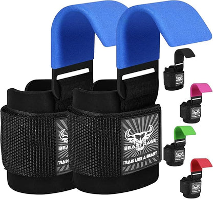 BEAST RAGE Workout Hooks for Men, Durable Coated Grip Gym Straps for Weightlifting Wrist Wraps Training Weight Lifting Strength Fitness Bodybuilding Anti Slip Women Hook Exercise