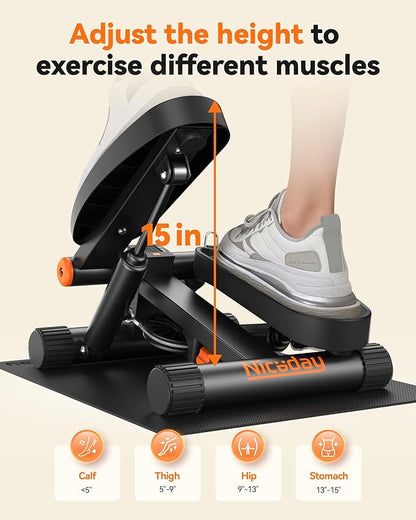 Niceday Steppers for Exercise, Stair Stepper with Resistance Bands, Mini Stepper with 300LBS Loading Capacity, Hydraulic Fitness Stepper with LCD Monitor