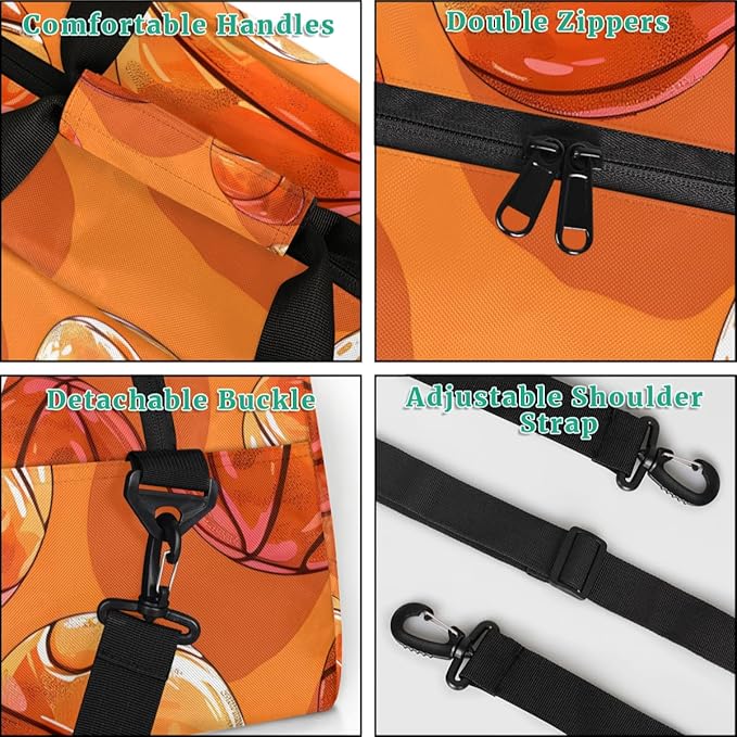 Personalized Kids Basketball Gym Sport Bags with Custom Name Boys Sport Training Travel Bags for Overnight Weekender, Orange