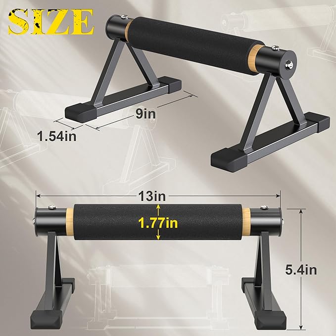 Wood Parallettes Push Up Bars, Solid Wooden Handstand Bars with Anti-Slip Grip, Sturdy Metal Bracket Supports 600 lbs for Calisthenics, Fitness and Floor workout