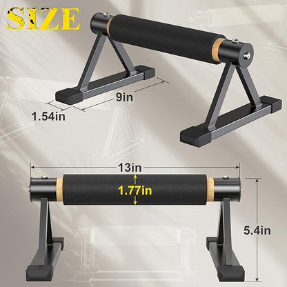 Wood Parallettes Push Up Bars, Solid Wooden Handstand Bars with Anti-Slip Grip, Sturdy Metal Bracket Supports 600 lbs for Calisthenics, Fitness and Floor workout