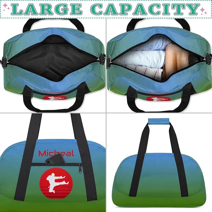 Personalized Martial Art Bag Duffel Bag for Boys Girls, Custom Taekwondo Karate Bag for Travel Weekender Practice Gradient Blue