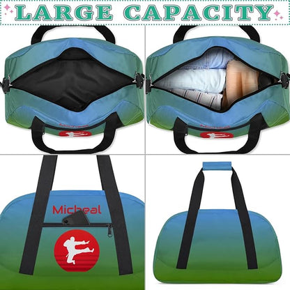 Personalized Martial Art Bag Duffel Bag for Boys Girls, Custom Taekwondo Karate Bag for Travel Weekender Practice Gradient Blue
