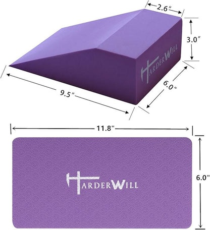 HarderWill Yoga Foam Wedge Blocks (Pair), Calf Raise Block, Calf Stretcher, Yoga Wrist Support, Balance, Pushup, Fitness, Pilates, Heel Stretcher, Squat Wedge with Gym Bag