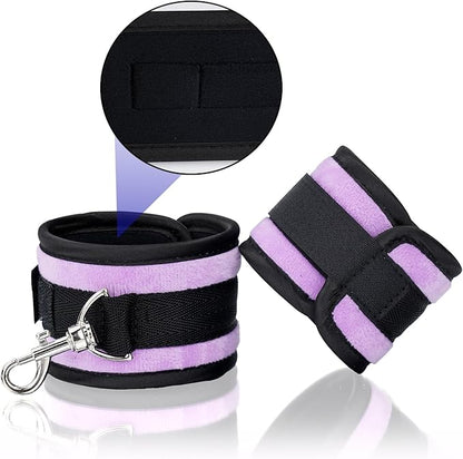 Spreader Bar Heavy Duty Stainless Steel Expandable Home Gym with 4pcs Furry Purple Adjustable Strap,Sports Aid Training Fitness Gear Pilates Aid Kit,Yoga Set