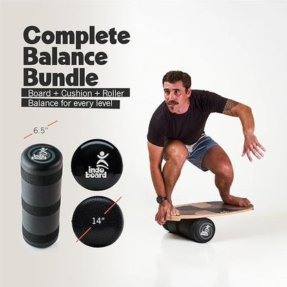 The Original Indo Board Training Package - Balance Board Trainer for Core Strength, Stability & Athletic Performance - Surfing, Skateboarding, Snowboarding, Yoga, Physical Therapy & More. Includes Board, Cushion and Roller.