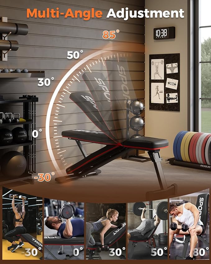 Smith Machines Home Gym with Bench, Squat Rack with Weight Bar, Dual LAT Pull-Down Systems & Cable Crossover Machine for Full-Body Workouts Training, Red & Black