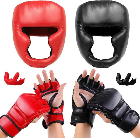 14 Pcs Boxing Set Boxing Equipment Set for Beginners Including 2 Pair of 6 oz Boxing Gloves Headgear Helmet Hand Wraps Mouth Guards Gifts for Kids Beginners Training Equipment