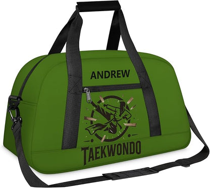 Custom Name Taekwondo Karate Duffle Bag for kids Boy Girls - Personalized Martial Arts Gear Bag, Water-Resistant Sparring Equipment Bag, Taekwondo Green