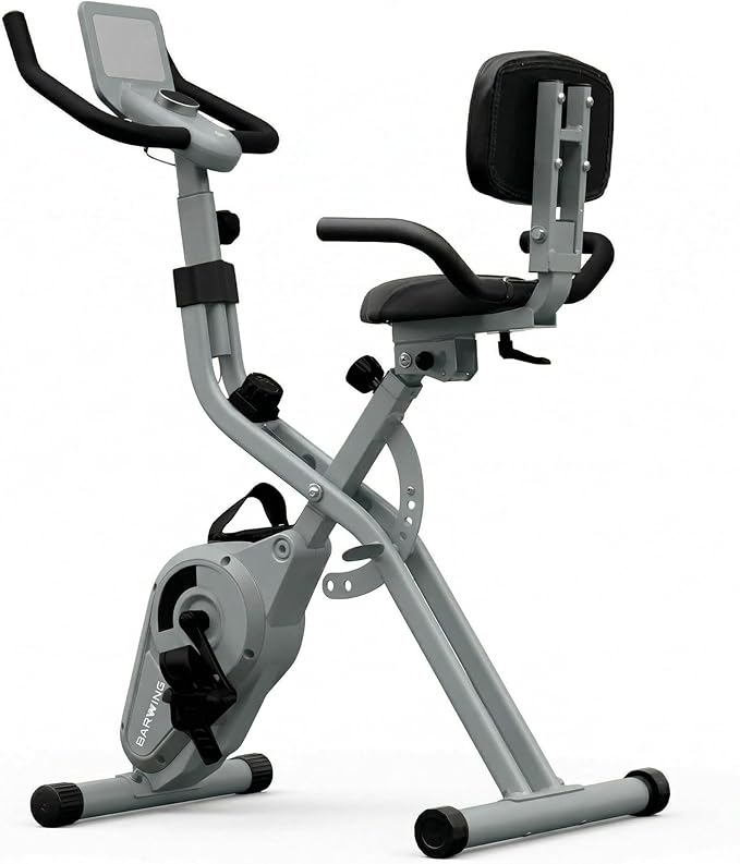 BARWING Stationary Exercise Bike for Home Workout, 5 IN 1 Foldable Indoor Cycling Bike for Seniors, 350LB Capacity, 16-Level Magnetic Resistance, Seat Backrest Adjustments
