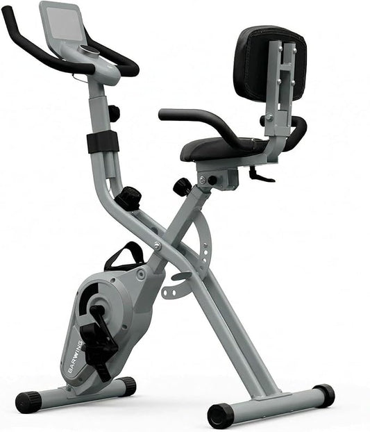 BARWING Stationary Exercise Bike for Home Workout, 5 IN 1 Foldable Indoor Cycling Bike for Seniors, 350LB Capacity, 16-Level Magnetic Resistance, Seat Backrest Adjustments