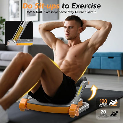 4 Adjustable Resistance Sit up Exercise Equipment, Ab Workout Equipment with 2 Resistance Bands, Automatic Rebound Ab Machine for All Ages Home Gym Fitness Stomach Workout