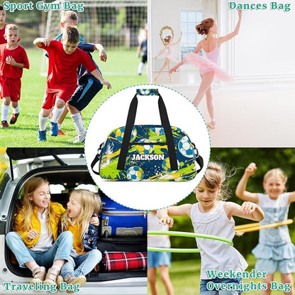 Custom Name Soccer Gym Duffel Bags for Kids Boys, Personalized Sport Travel Bags for Weekender Overnight Training