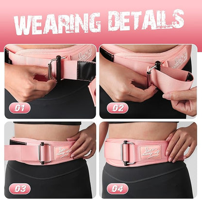 Lifting Belt Women (4 Inch Wide) Self-Locking Weightlifting Belt for Ladies Gym Cross Training, Bodybuilding, Deadlifts, Squats Power Lifting- Adjustable Olympic Lifting Lower Back Support