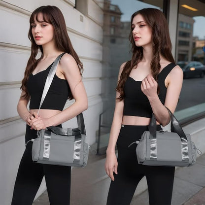 Small Gym Bag for Women, Mini Crossbody Gym Duffle Bag with Wet Compartment, Carry on Gym Tote Bag for Workout Dance Sport Travel (Mini-Grey)