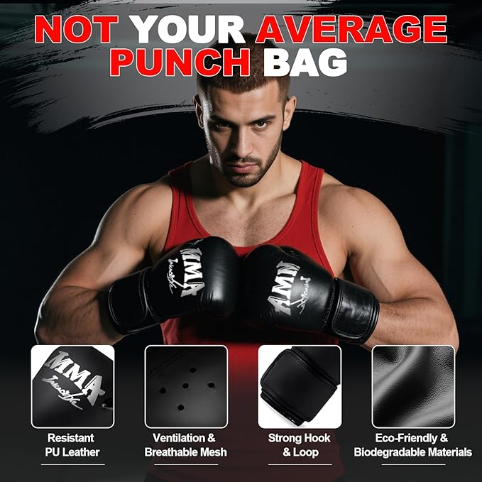 Punching Bag Set for Adults, 4FT Heavy Boxing Bag Set with 12 OZ Boxing Gloves, Suitable for MMA Karate Kickboxing Boxing Muay Thai Training at Home or Gym - Unfilled Heavy Bag