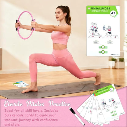 Pilates Kit for Women Pilates Equipment Ring and Ball Set Magic Circle Hoop with 5 Resistance Bands Compact Toning Fitness Essentials Starter Set Accessories with Exercise Guide