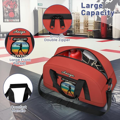 Custom Name Taekwondo Karate Duffle Bag for kids Girls - Personalized Martial Arts Gear Bag, Water-Resistant Sparring Equipment Bag, Who Loves Boxing Orange