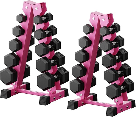 RitFit 250LB/300LB/350LB/550LB/650LB Rubber Hex Dumbbell Sets with Weights Rack, Multiple Color Choices Available, Great Gym Equipment for Home, Strength Training, Workouts