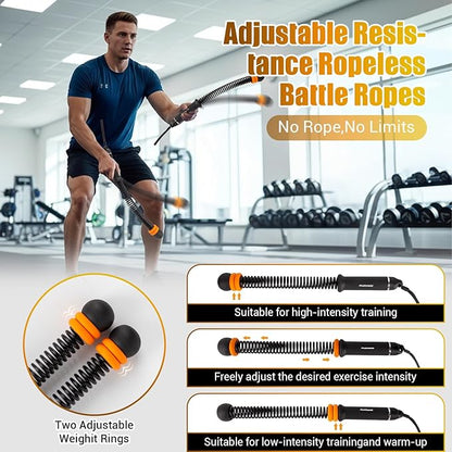 Portable Ropeless Battle Ropes, Adjustable Weights Cordless Battle Ropes for Home Gym with Storage Bag, Weighted Exercise Equipment for Low-Impact Workout, Strength & HIIT, for Men & Women (Black)