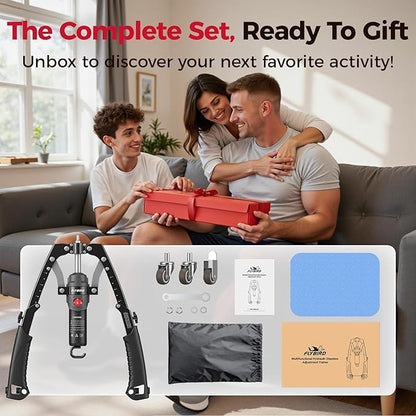 FLYBIRD Chest & Arm Twister & Core Trainer, Hydraulic Power CoreFlex Twister Chest Workout Equipment, 22-440lbs for Strength Trainer, 3-in-1 Chest Trainer with Ab Roller Wheel(Backpack &Pad Included)