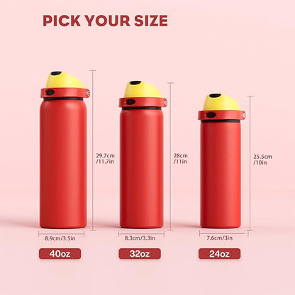 POWCAN 24 oz Travel Water Bottle: 2-in-1 Push-Button Spout & Quick-Flip Straw, Leakproof, Cold 24Hrs, Fits Car Cup Holder, Stainless Steel Cup for Sports, School, Commute, Camping (Mouse's Mischief)