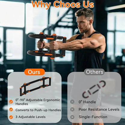 Twister Arm Trainer, Arm & Chest Workout Equipment for Men, Adjustable Handle (0-90°) & Resistance (50-110lbs), Transform into Push-Up Bars, Portable Home Gym