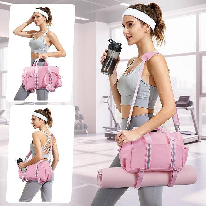 Small Gym Bag with Yoga Mat Holder for Women and Mens Mini Gym Duffle Bag with Wet Compartment and Anti-Theft Zipper 14 inchs Lightweight Gym Tote Bag for Work Out Travel- Pink