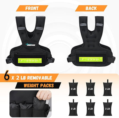 Adjustable Weighted Vest for Women Men, 6-15 Lbs/12-18 Lbs Rucking Vest with LED Light Strips, Weight Vest with 6 Ironsand Weights, and Zipper Pocket for Strength Training, Walking, Running
