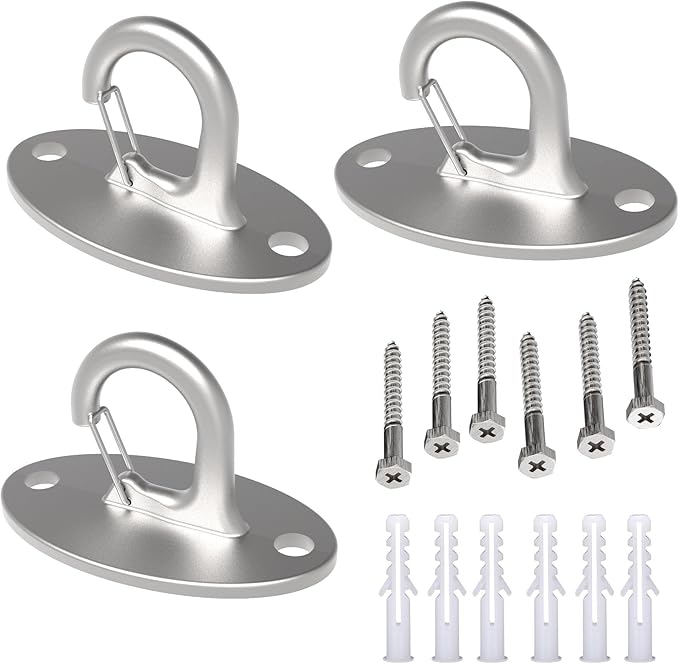 FITKIT 3-Pack Resistance Band Wall Anchors, 304 Stainless Steel No Weld Wall Mount for Exercise Bands & Suspension Straps, Strength Training Spring Snap Hooks for Gym Home Exercises
