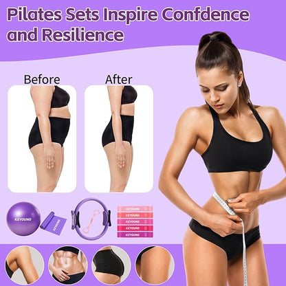 12 Pcs Pilates Equipment kit for Home Workouts, Women's Pilates Essentials Set, Pilates Ring and 2 Ball Accessories Ket, with 5 Resistance Loop, Grip Socks, Resistance Bands, Sculpt Band & Storage Bag