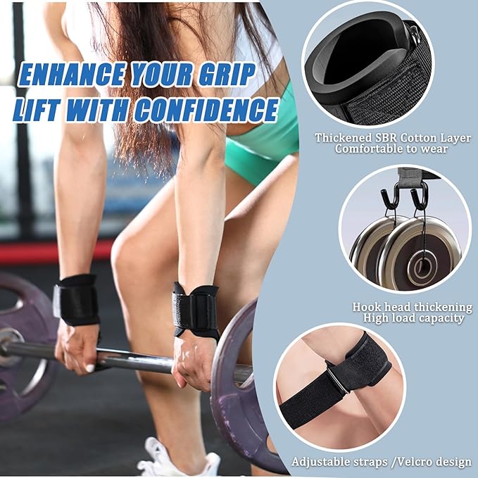 Weight Lifting Hooks for Deadlifting (Pair), 660Lbs Capacity Non-Slip Wrist Support Straps for Men & Women, Gym Wrist Wraps for Pull Up, Fitness, Strength Training, Bodybuilding Workout