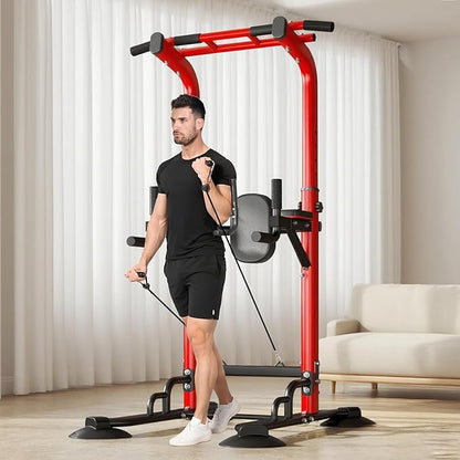 DlandHome Pull Up Bar Power Tower Dip Station, Height Adjustable Heavy Duty Workout Dip Stand, Multi-Functional Strength Training Machine for Men Women Home Gym