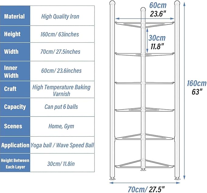 Balance Ball Half Rack 3/5/6/7 Tiers, Iron Half Exercise Balls Holder for Yoga Ball, Home Gym Studios Standing Balls Balance Trainer Shelf