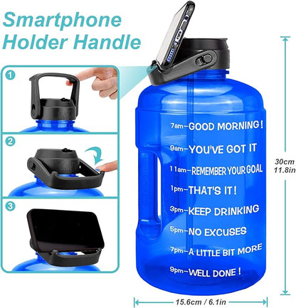 QuiFit 1 Gallon Water Bottle - with Straw & Motivational Time Marker Leak-Proof BPA Free Reusable Gym Sports Outdoor Large(128OZ/73OZ) Capacity Water Jug