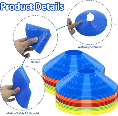 Soccer Cones for Training, 100/15 Pack Agility Cones with Carry Bag, Multi-Color Disc Cones for Sports Training, Soccer, Football, Basketball, Field Cone Markers, Indoor Outdoor Sports