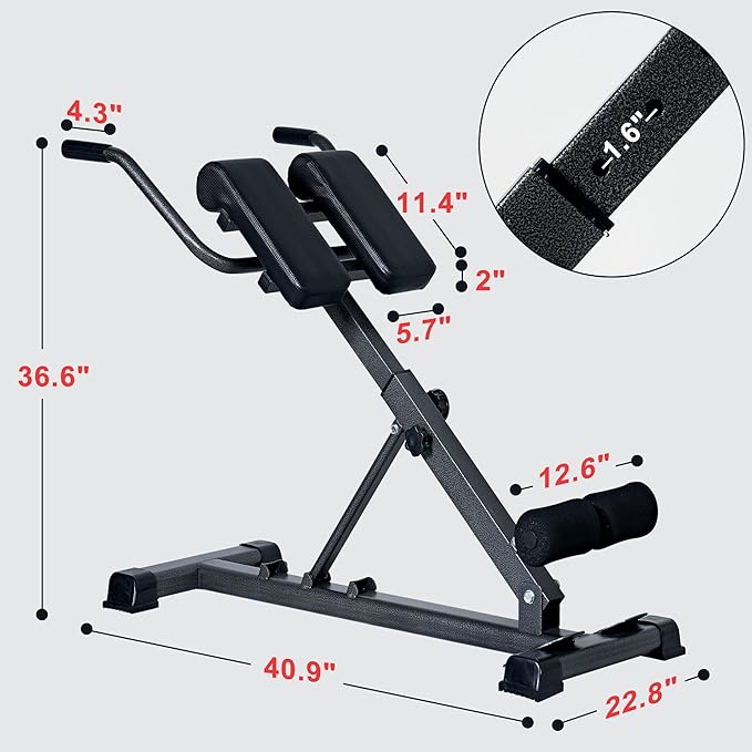 soges Adjustable Roman Chair Exercise Equipment, Foldable Fitness Hyperextension Bench Machine Back Extension Ab Workouts, Full Body Strength Exercise Sit Up Gym Bench for Home