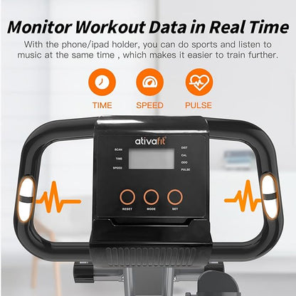 ATIVAFIT Exercise Bike Foldable Fitness Bike Magnetic Foldable Indoor Cycling Bike 3-In-1 Foldable Exercise Bike for Home Use with Resistance Bands Home Workout Exercise Equipment