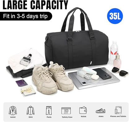 NOL Waterproof Gym Duffle Bag for Men & Women with Shoe & Wet Compartments, Multiple Pockets | Adjustable Shoulder Strap for Sports, Travel, Fitness, Workout & Hospital Use, Black