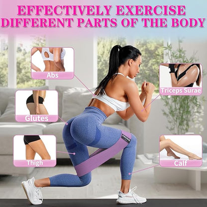 Resistance Bands Set, Exercise Bands with Non-Slip Design for Hips & Glutes, 3 Levels Workout Bands for Women and Men, Booty Bands for Home Fitness, Yoga, Pilates
