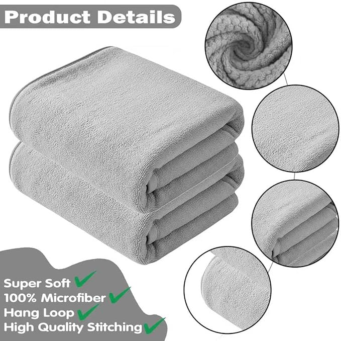 2-Pack Microfiber Bath Towels (27x54 Inches) - Ultra Soft & Quick Dry, 3X Absorbency, Lightweight for Gym, Yoga, Travel & Spa - Perfect for Home, Fitness & Post-Workout