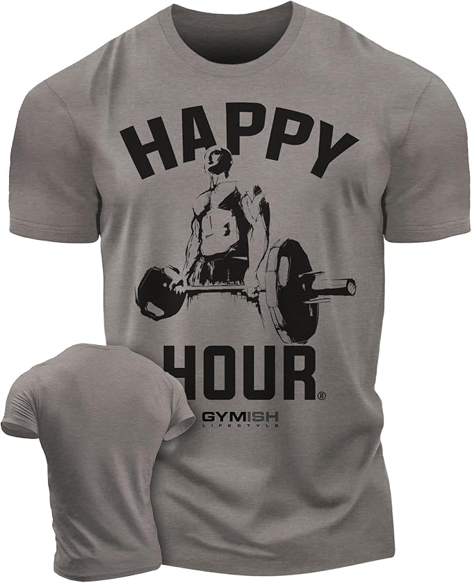 Gymish Lifestyle Happy Hour Deadlift Work Out T-Shirt, Weightlifting Gym Shirts