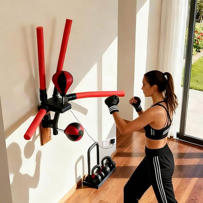 Smart Boxing Reflex Trainer with Remote Control, Wall-Mounted Striking System Featuring 4 Striking Rods and 2 Speed, Balls Boxing Trainer Offers 3 Modes and 3 Speed Settings to Enhance Reaction Time