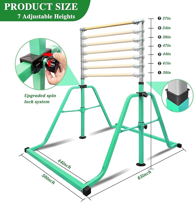 Foldable & Moveable Gymnastics Horizontal Bar with Rings,3’to 5’Adjustable Height Expandable Junior Kip Bar for Home,Indoor Gym Equipment for Kids